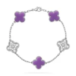 CLOVER 5 MOTIF LIGHT PURPLE BRACELET COLLECTION - Silver-Diamond, 19