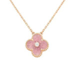 CLOVER 15MM DIAMOND RHODONITE NECKLACE - Rose Gold