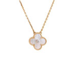 CLOVER 15MM DIAMOND WHITE FRITILLARIA NECKLACE - Gold