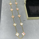 CLOVER 10 MOTIFS PINK MOP NECKLACE - Gold