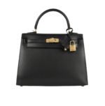 Her.mès Bag | Kelly 28 Sellier Handbag In Black Box Calfskin Leather With Gold Hardware.