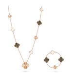 DETACHABLE CLOVER 15(11+4) FLOWER ROSE GOLD NECKLACE SET