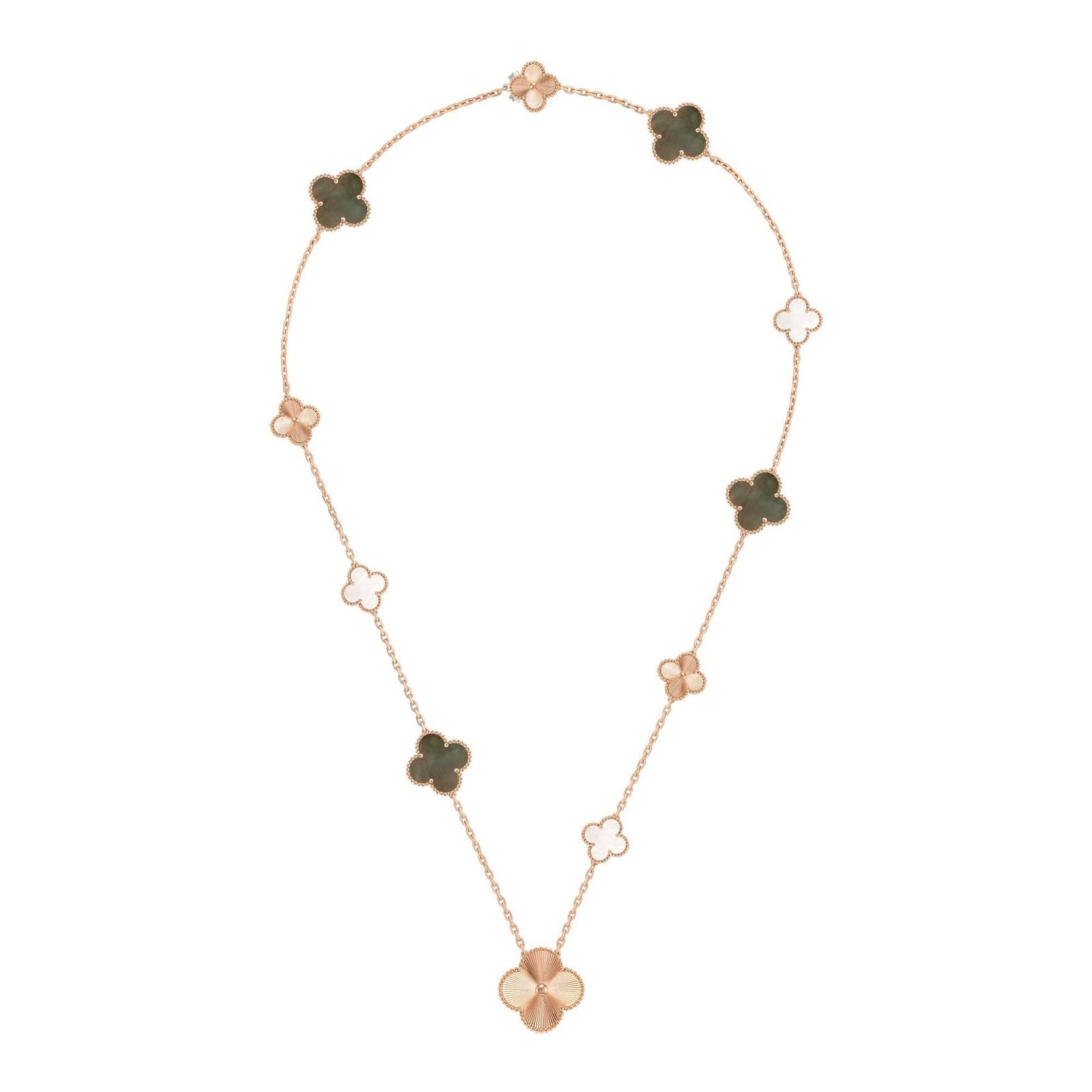 rose-gold-3 DETACHABLE CLOVER 15(11+4) FLOWER ROSE GOLD NECKLACE SET - Image 1
