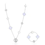 DETACHABLE CLOVER 15(11+4) FLOWER SILVER NECKLACE SET