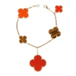 CLOVER BRACELET 5 MOTIFS CARNELIAN TIGER EYE - 19