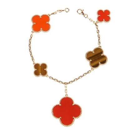 CLOVER BRACELET 5 MOTIFS CARNELIAN TIGER EYE - 19