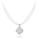 CLOVER 25MM SILVER FULL DIAMOND BIG CLOVER NECKLACE - Silver, Silver alloy - 14k gold plated