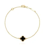CLOVER ONYX SINGLE FLOWER BRACELET - Gold