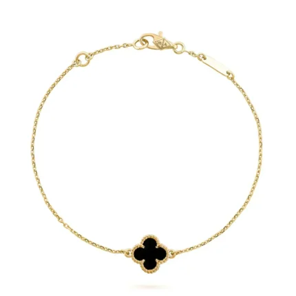 CLOVER ONYX SINGLE FLOWER BRACELET - Gold