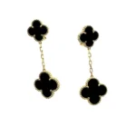 CLOVER 2 MOTIFS EARRINGS (MULTIPLE CHOICESC - Rose Gold, Onyx