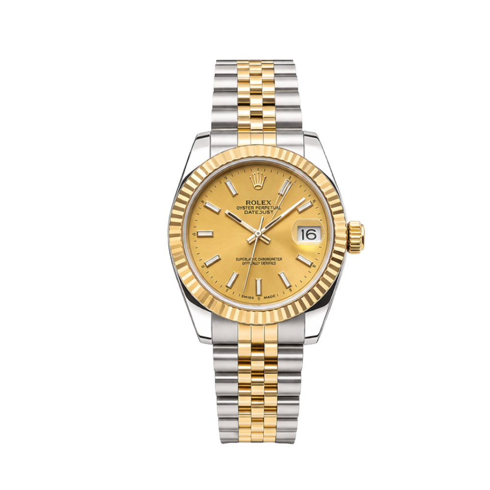Rolex Datejust Golden Dial Fluted Bezel Luxury Designer Watch