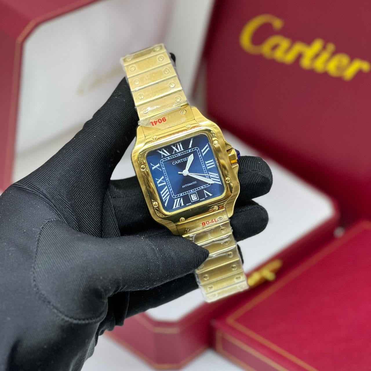 Cartier Santos de Golden Steel Blue Dial Luxury Designer Watch – Blue & Dial - Image 4