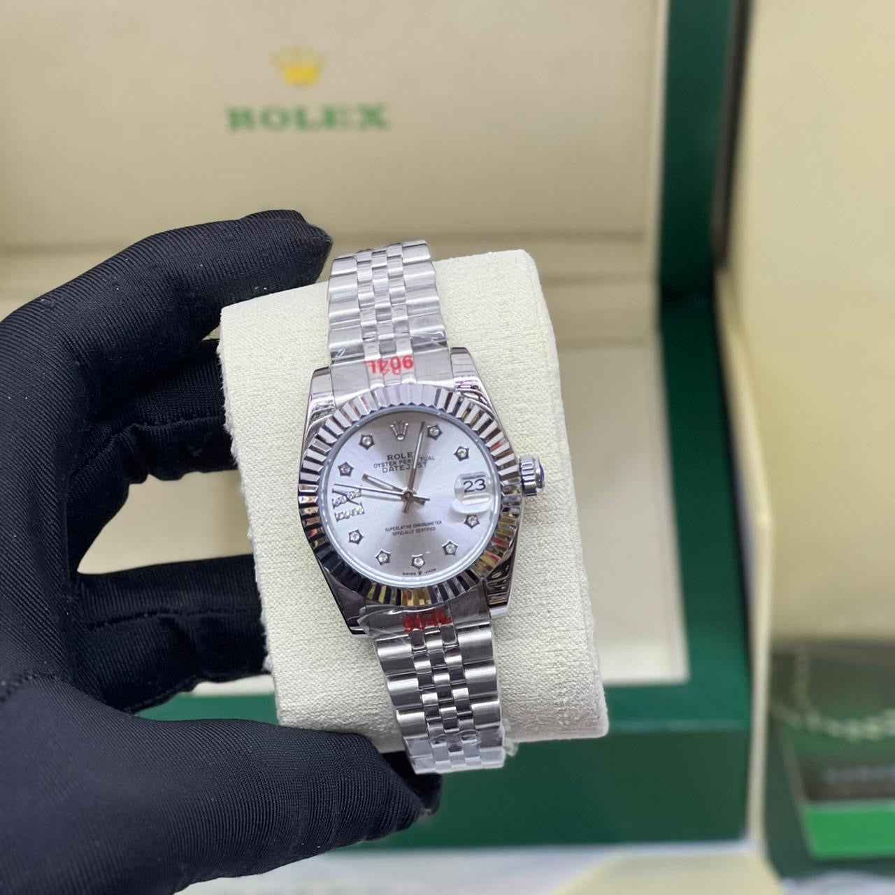 Rolex Datejust Silver Diamond Dial Fluted Bezel Luxury Designer Watch - Image 4