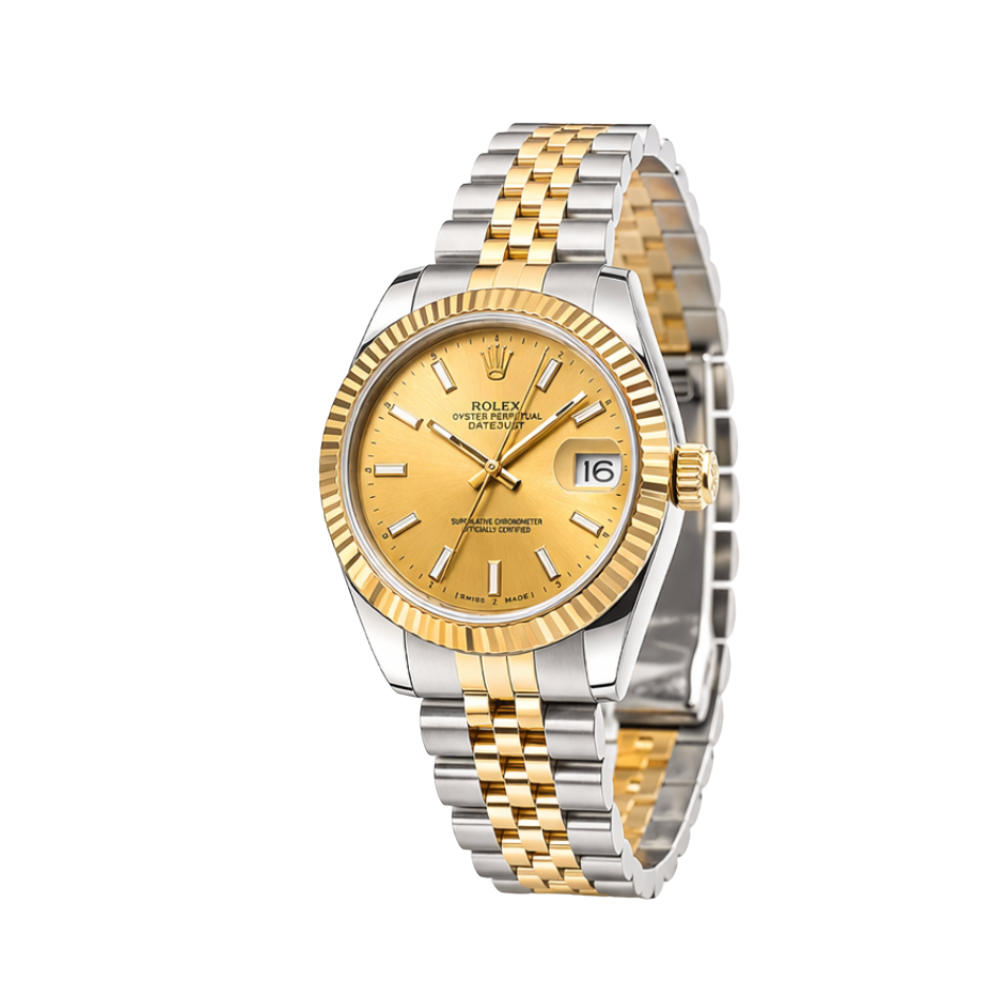 Rolex Datejust Golden Dial Fluted Bezel Luxury Designer Watch - Image 2