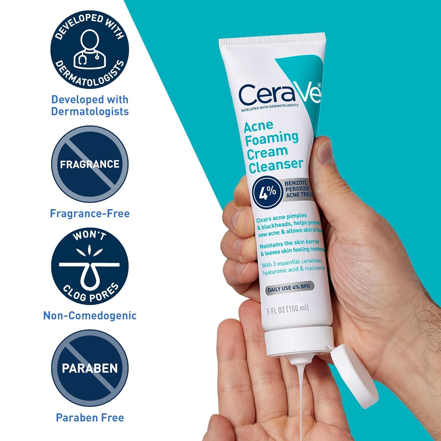 CeraVe Acne Foaming Cream Cleanser, 150ml - Image 4