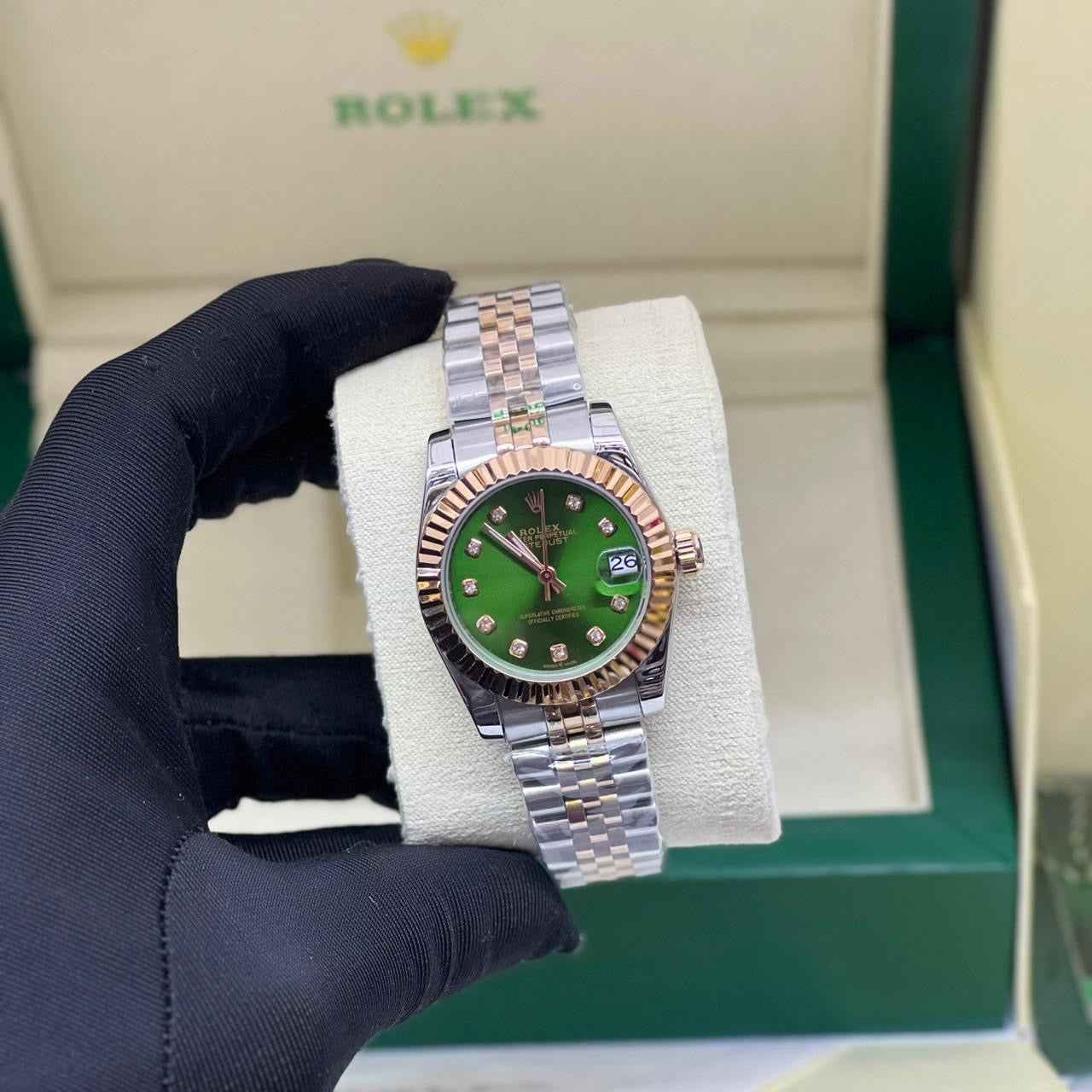 Rolex Rolex Datejust White&Gold-Dial Olive-Green Luxury Designer Watch - Image 3