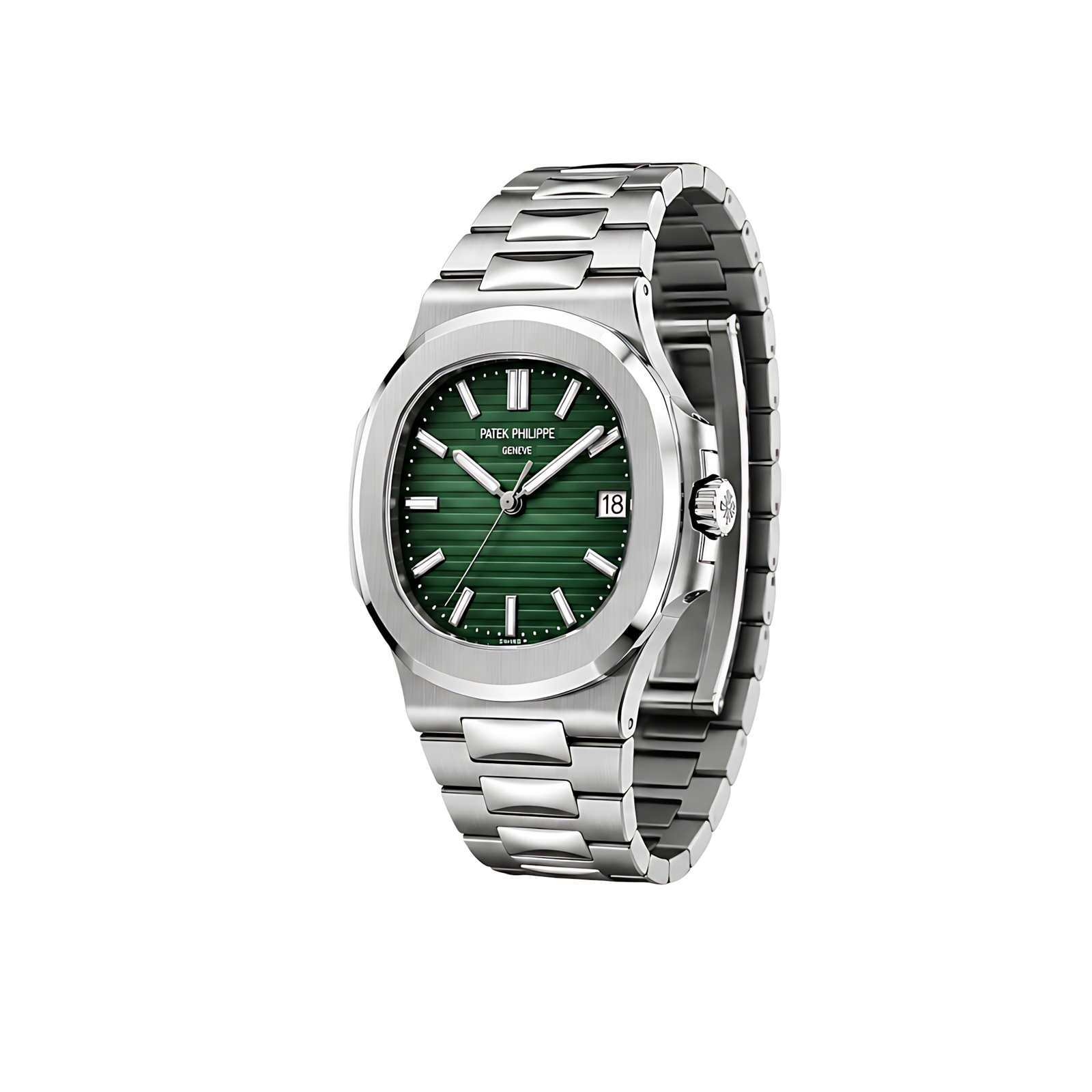 Patek Philippe Luxury Designer Watch | Nautilus Green Dial Two Tone Silver - Image 3