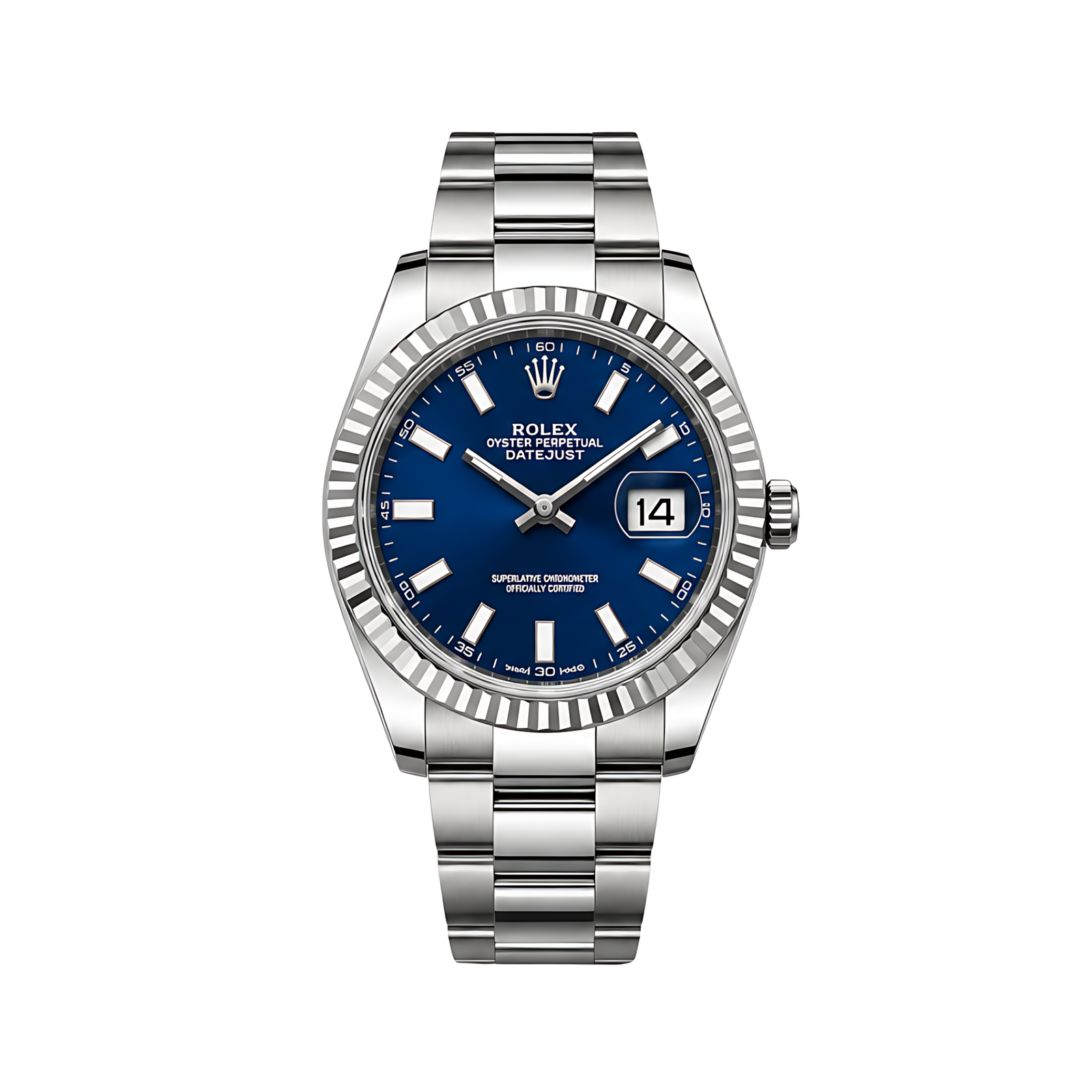 Rolex Luxury Designer Watch | Datejust Blue Dial Fluted Bezel Silver