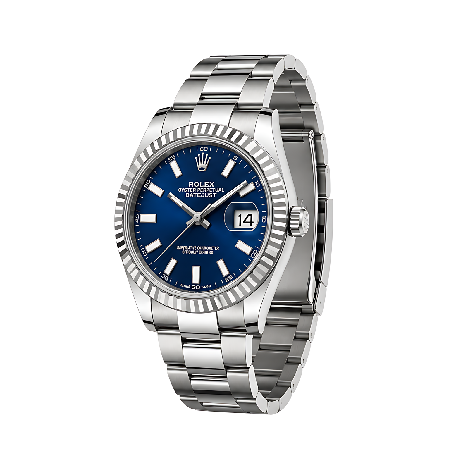 Rolex Luxury Designer Watch | Datejust Blue Dial Fluted Bezel Silver - Image 2