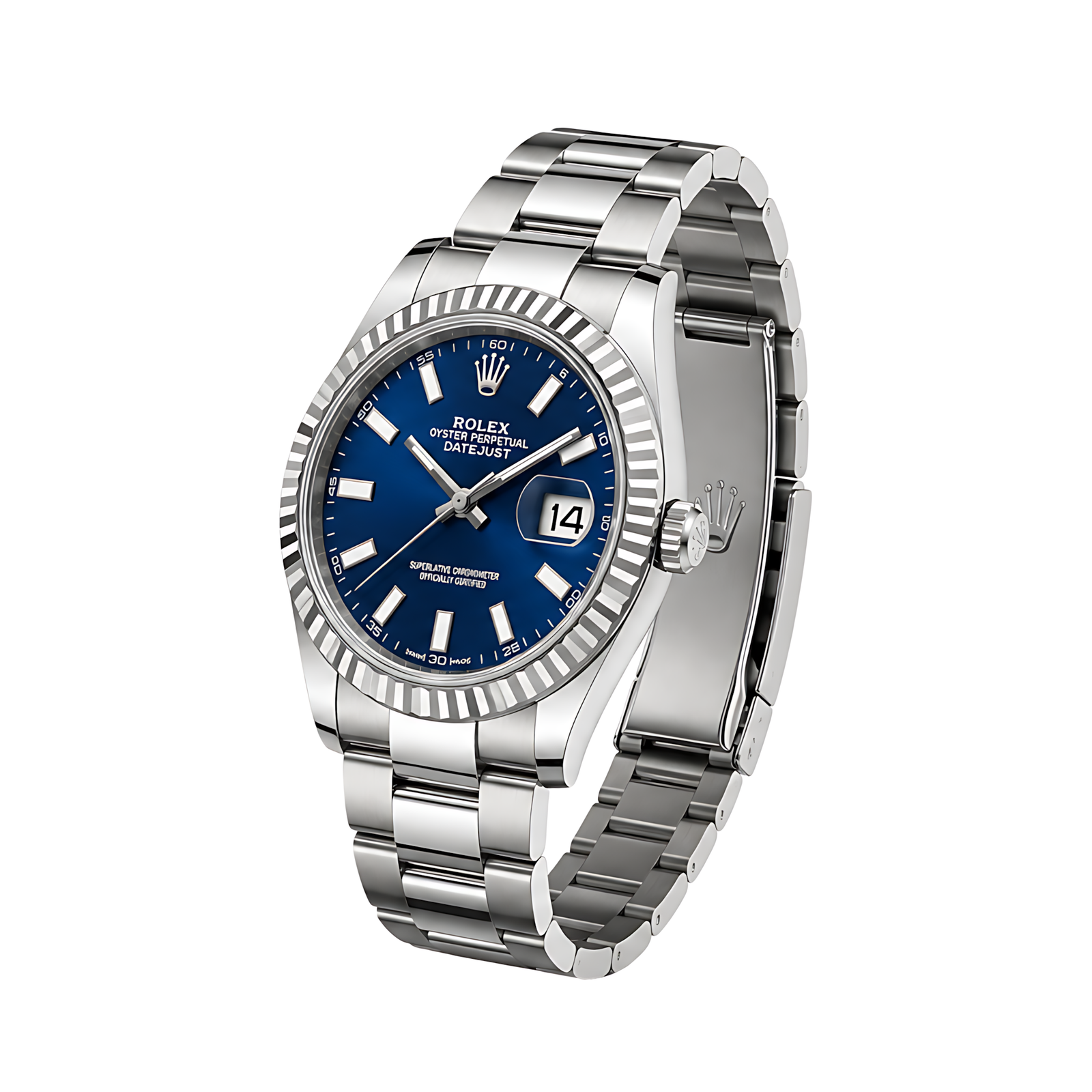 Rolex Luxury Designer Watch | Datejust Blue Dial Fluted Bezel Silver - Image 3