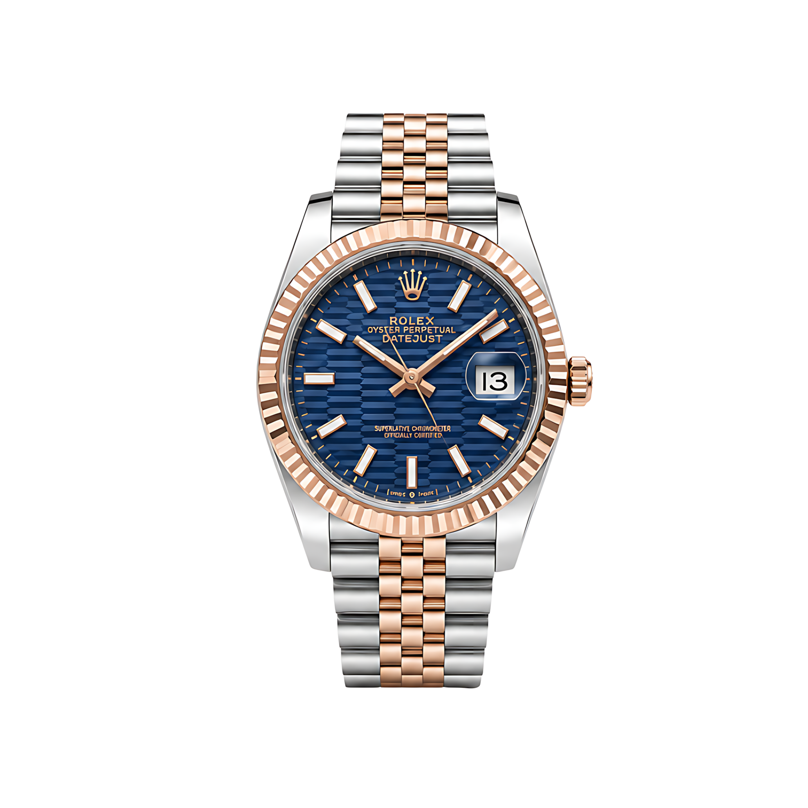 Rolex Luxury Designer Watch | Datejust Blue Waffle Dial Two Tone Rose Gold