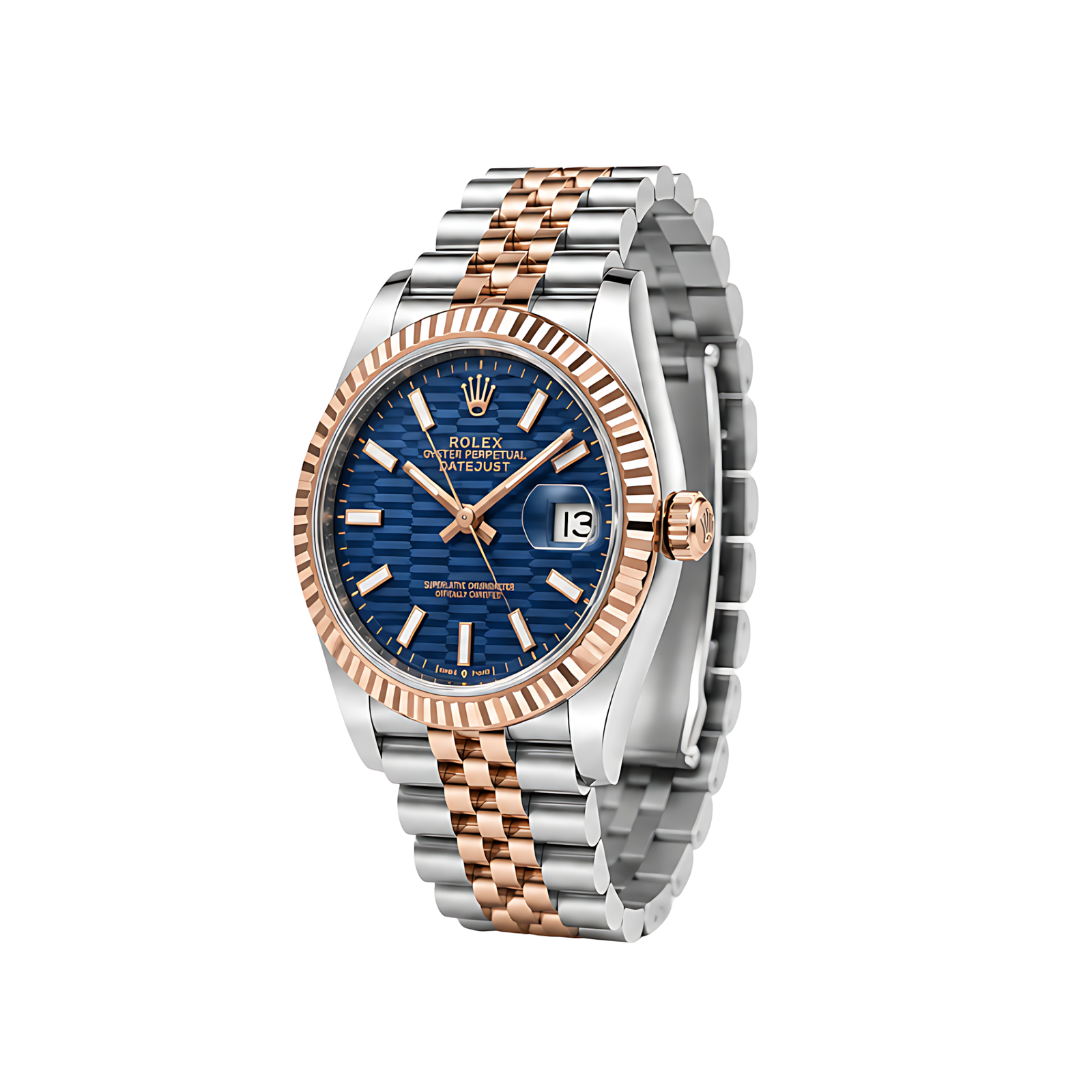 Rolex Luxury Designer Watch | Datejust Blue Waffle Dial Two Tone Rose Gold - Image 2
