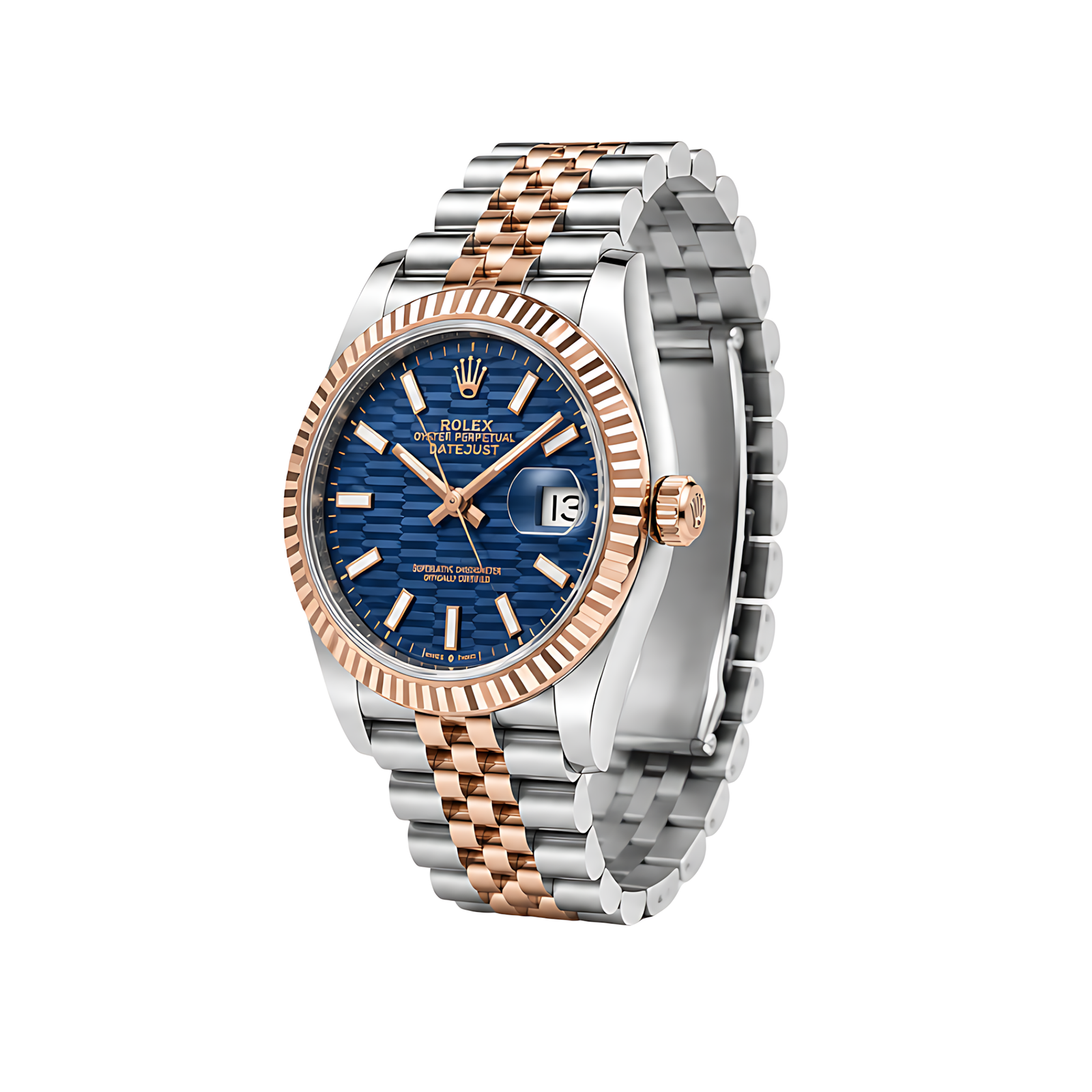 Rolex Luxury Designer Watch | Datejust Blue Waffle Dial Two Tone Rose Gold - Image 3