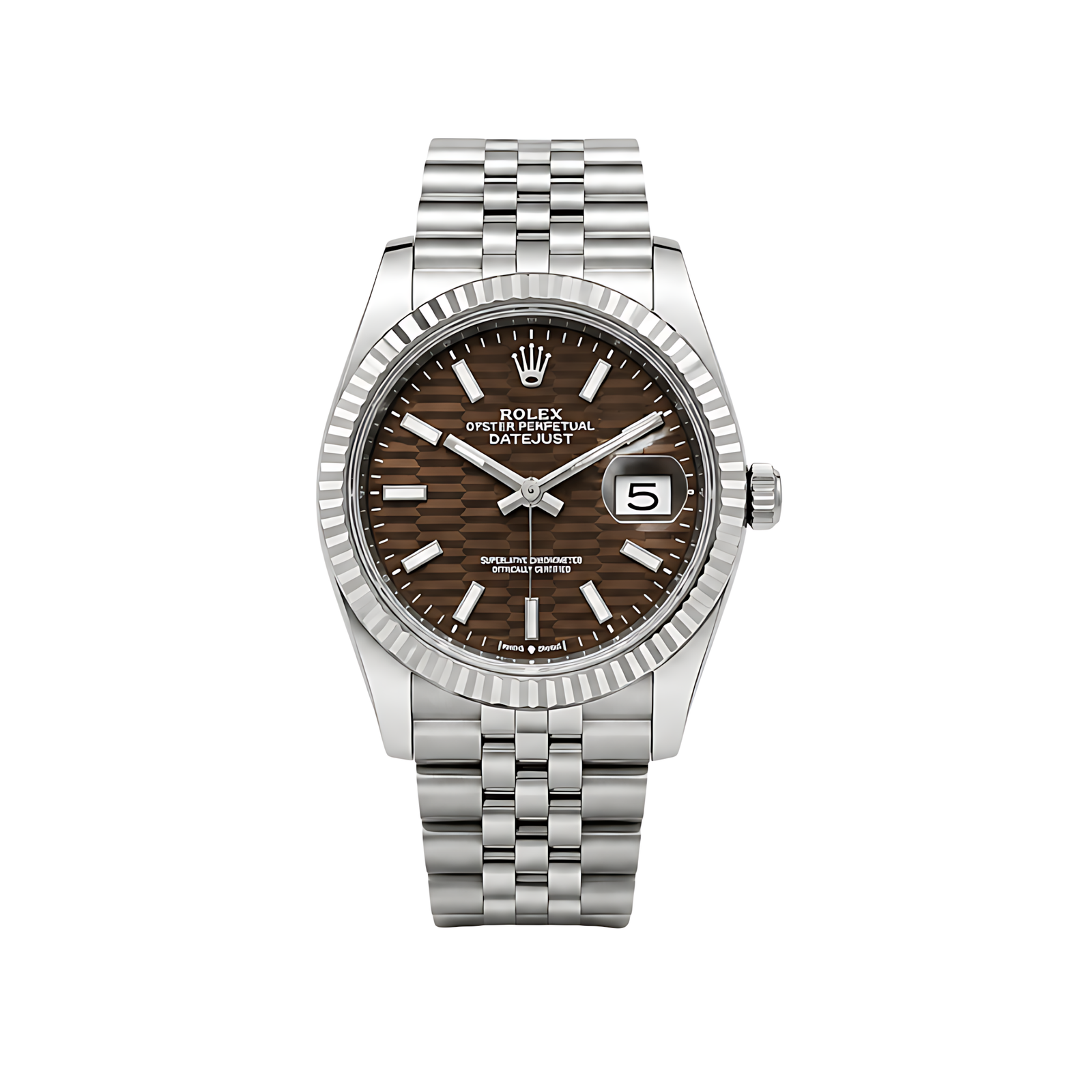 Rolex Luxury Designer Watch | Datejust Brown Dial Fluted Bezel Silver