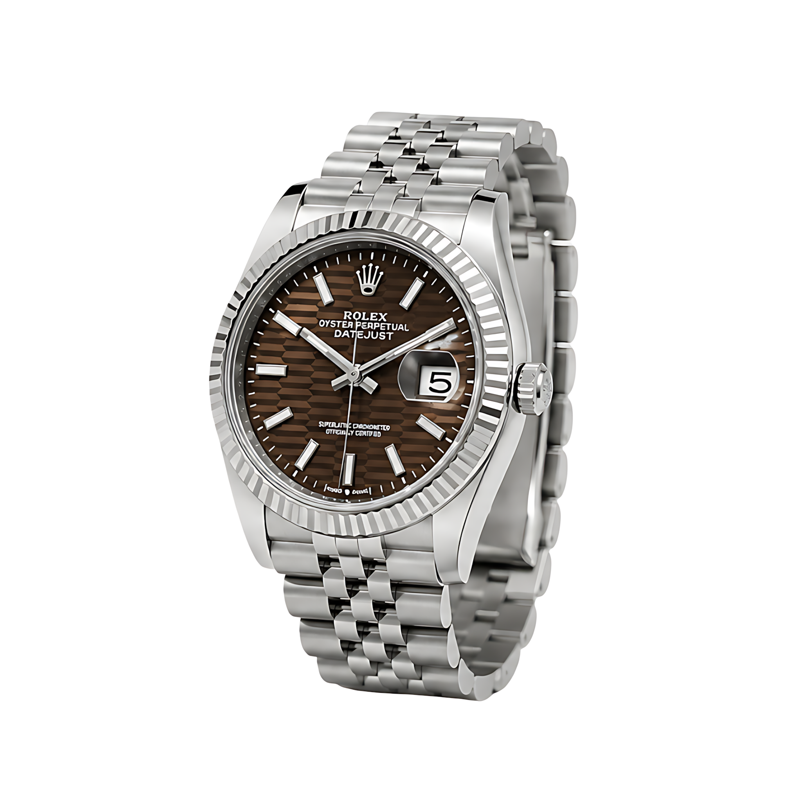 Rolex Luxury Designer Watch | Datejust Brown Dial Fluted Bezel Silver - Image 3