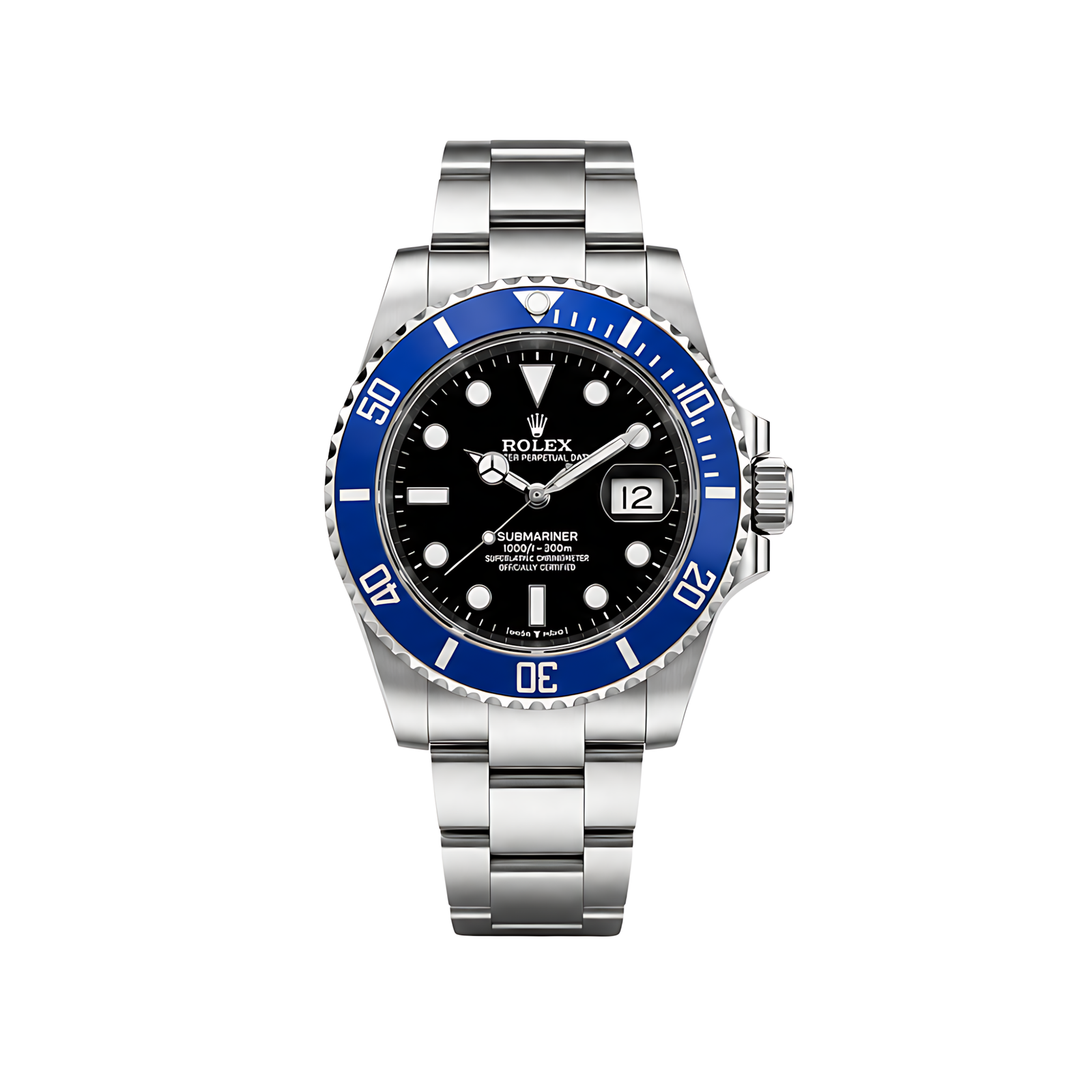 Rolex Luxury Designer Watch | Submariner Date Black Dial Blue Bezel Silver