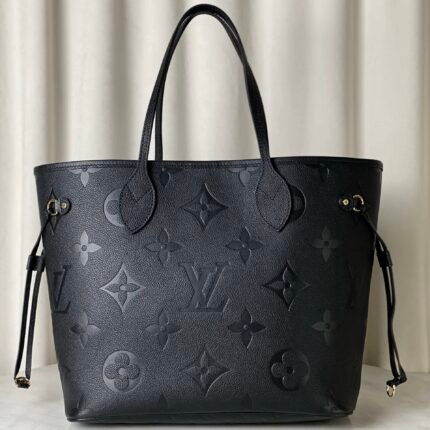 LV Black Monogram Empreinte Leather Neverfull MM NM Bag