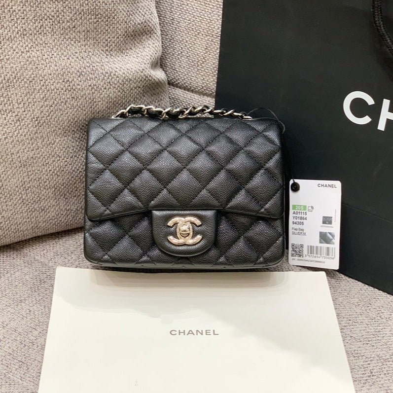MINI SQUARE FLAP BAG 17CM BLACK CAVIAR SILVER HARDWARE - Image 10