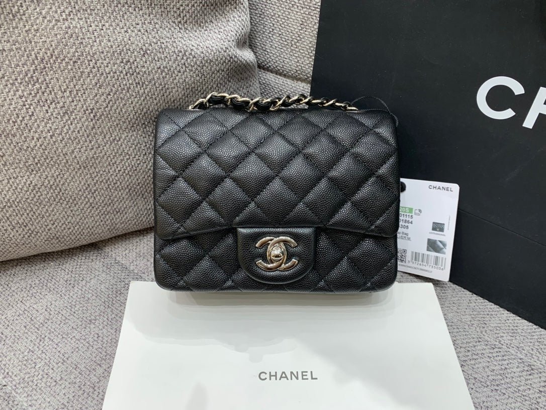 MINI SQUARE FLAP BAG 17CM BLACK CAVIAR SILVER HARDWARE - Image 11