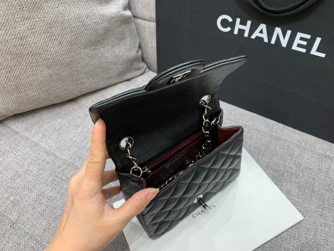 MINI SQUARE FLAP BAG 17CM BLACK CAVIAR SILVER HARDWARE - Image 6