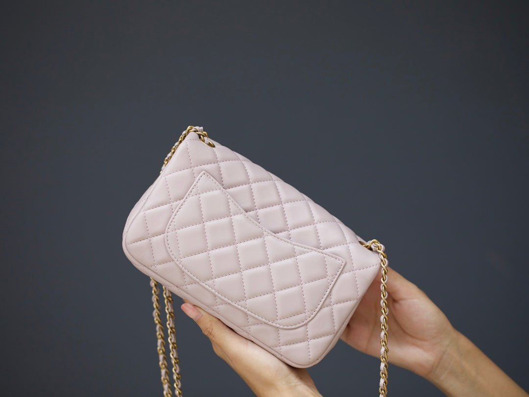 MINI RECTANGLE FLAP BAG 20CM LIGHT PINK LAMBSKIN GOLD HARDWARE - Image 2