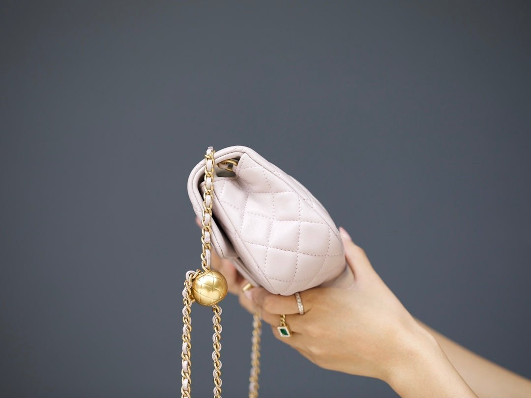 MINI RECTANGLE FLAP BAG 20CM LIGHT PINK LAMBSKIN GOLD HARDWARE - Image 13