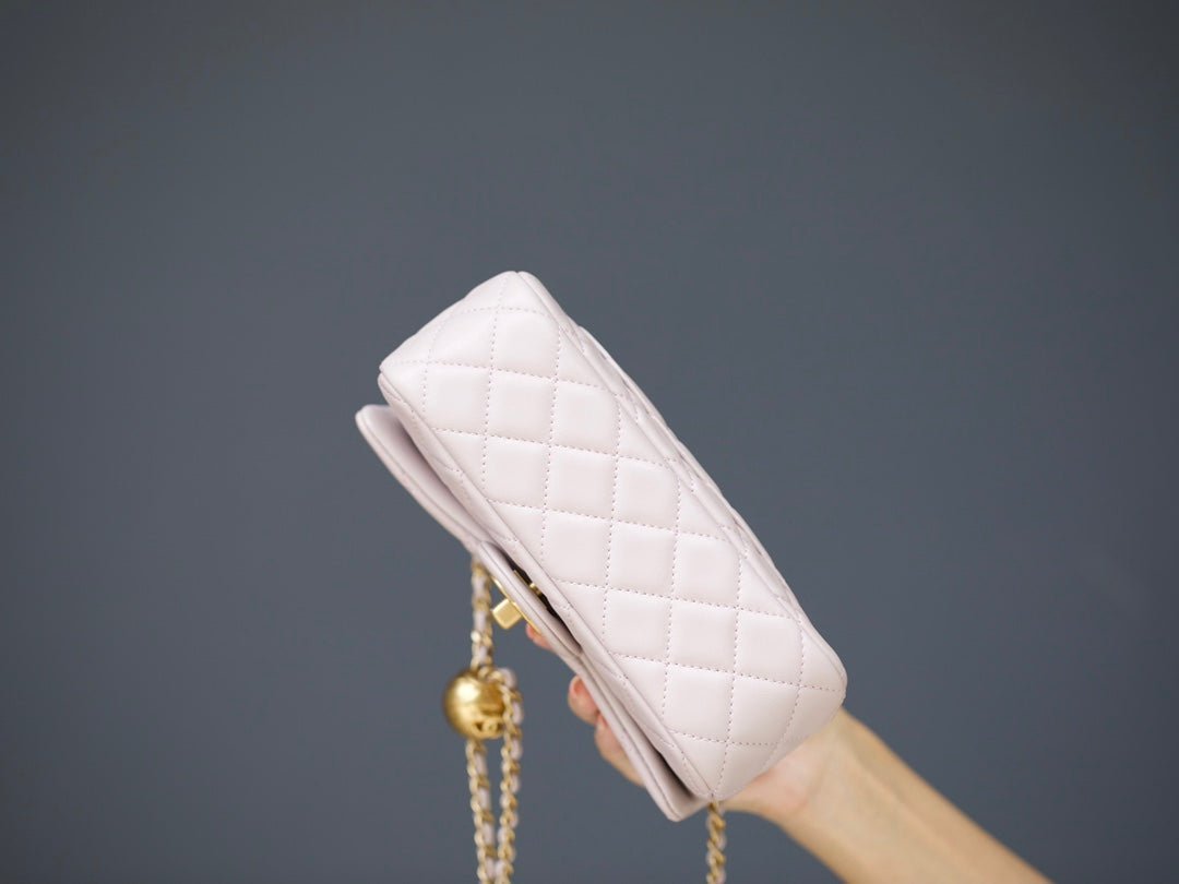 MINI RECTANGLE FLAP BAG 20CM LIGHT PINK LAMBSKIN GOLD HARDWARE - Image 14