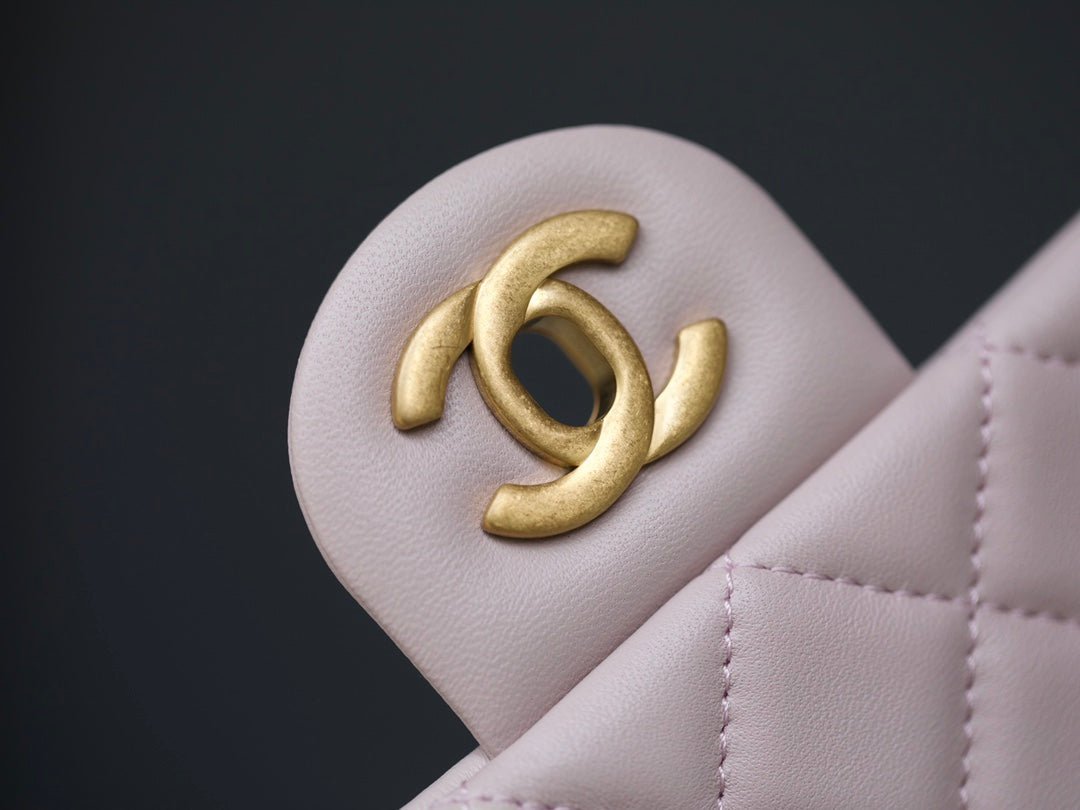 MINI RECTANGLE FLAP BAG 20CM LIGHT PINK LAMBSKIN GOLD HARDWARE - Image 6