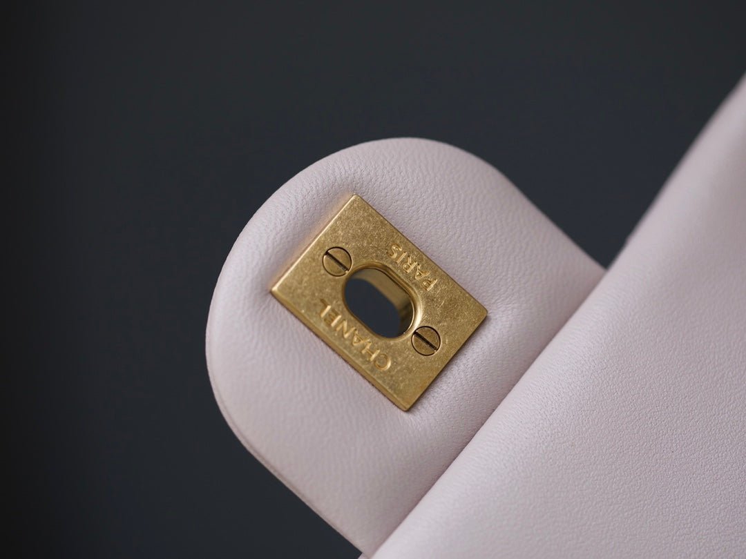 MINI RECTANGLE FLAP BAG 20CM LIGHT PINK LAMBSKIN GOLD HARDWARE - Image 17