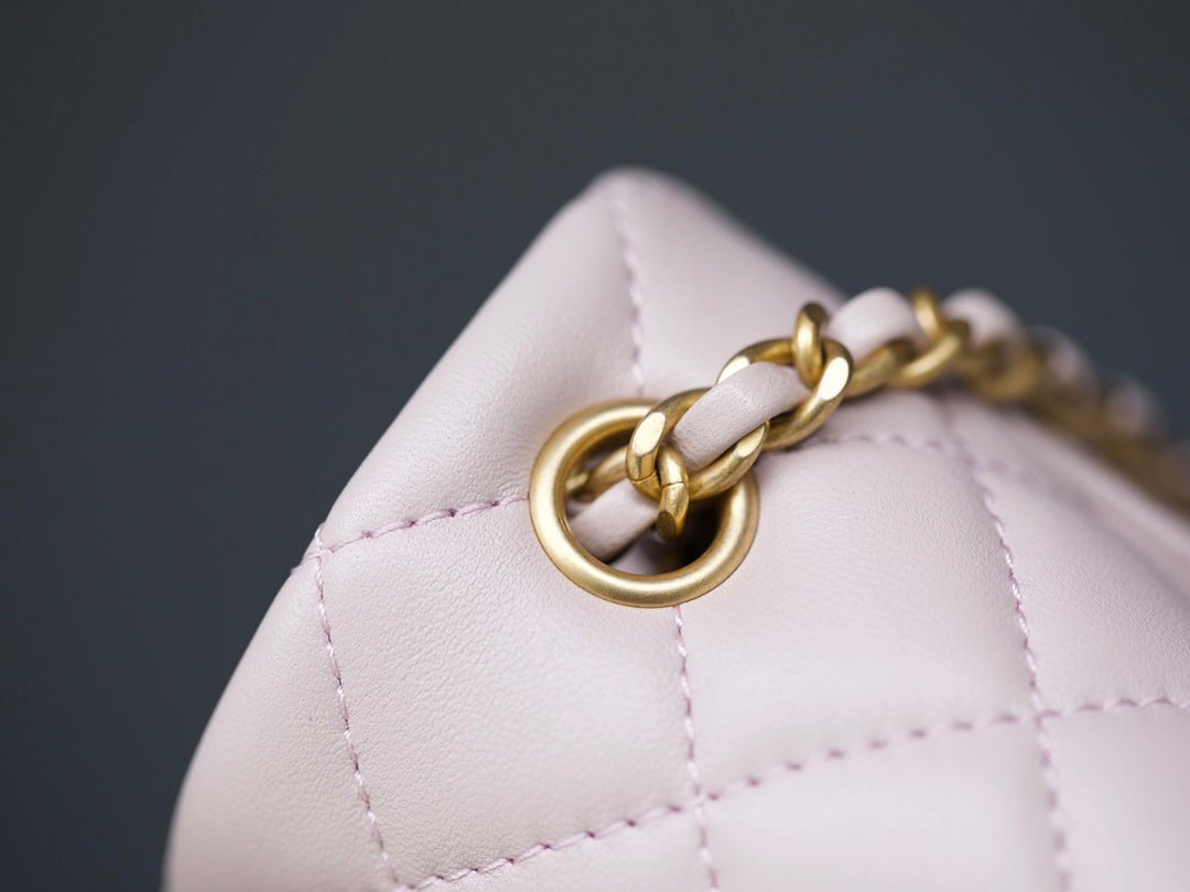 MINI RECTANGLE FLAP BAG 20CM LIGHT PINK LAMBSKIN GOLD HARDWARE - Image 19