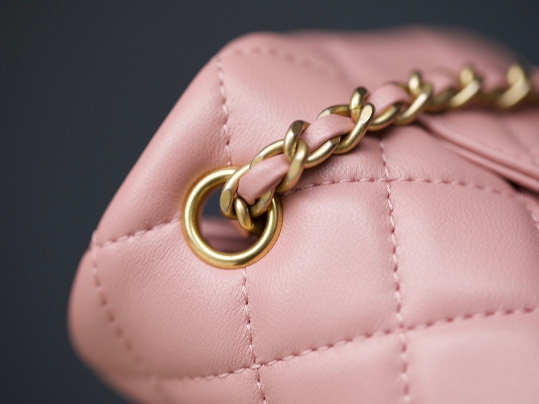 MINI RECTANGLE FLAP BAG 20CM PINK LAMBSKIN GOLD HARDWARE - Image 6