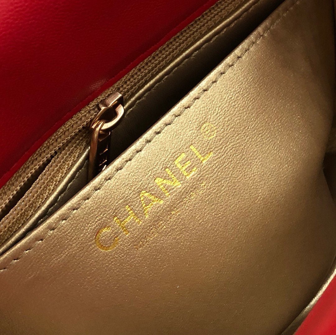 MINI SQUARE CLASSIC FLAP BAG 17CM RED LAMBSKIN GOLD HARDWARE - Image 8