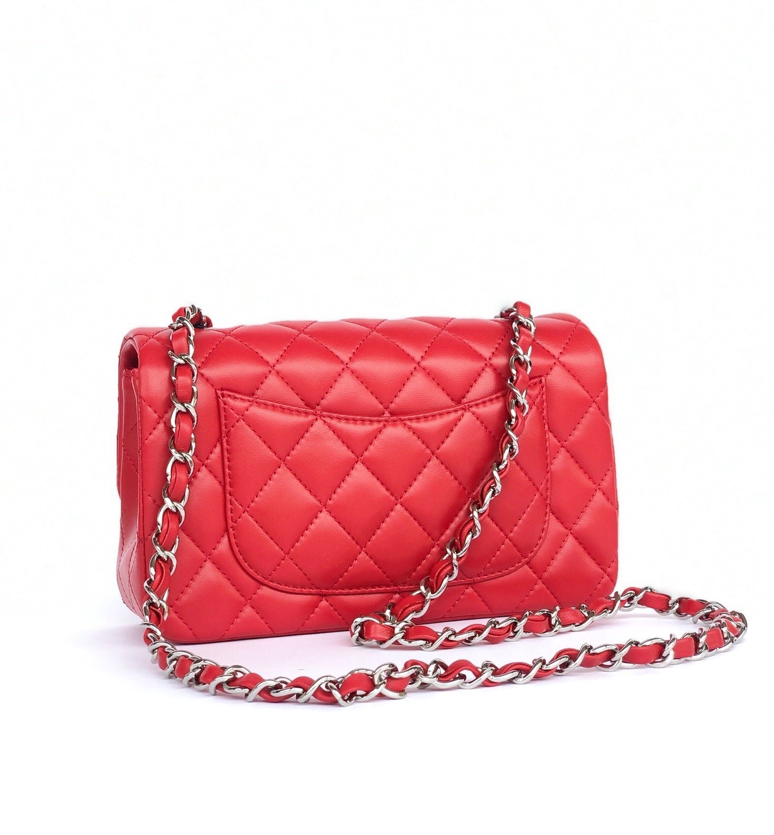 MINI RECTANGLE FLAP BAG 20CM RED LAMBSKIN SILVER HARDWARE - Image 5