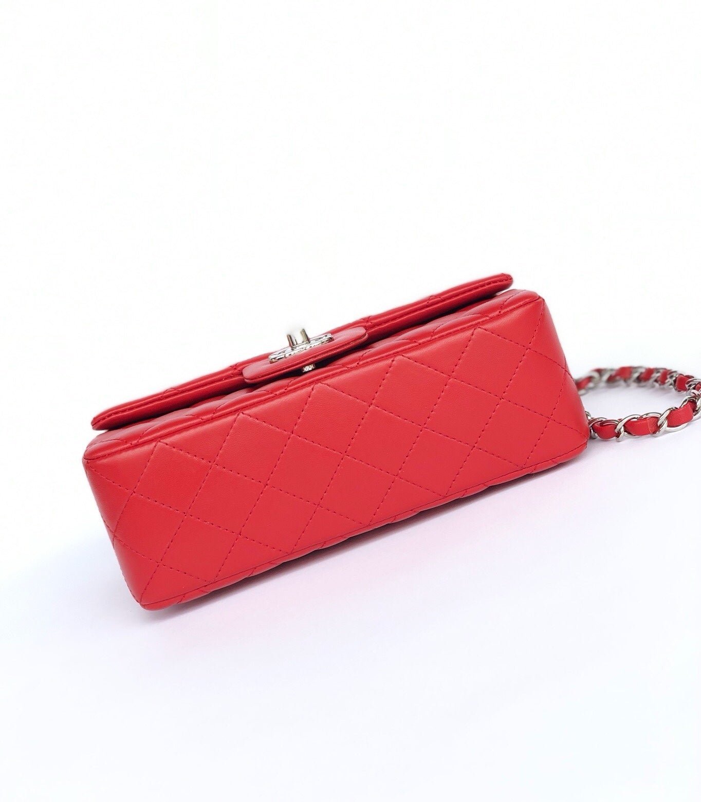 MINI RECTANGLE FLAP BAG 20CM RED LAMBSKIN SILVER HARDWARE - Image 18