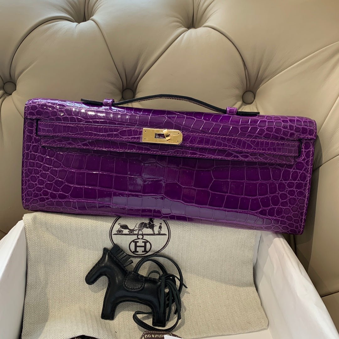 KELLY CUT 31 IN VIOLET PURPLE ALLIGATOR LEATHER WITH GOLD HARDWARE - Image 10
