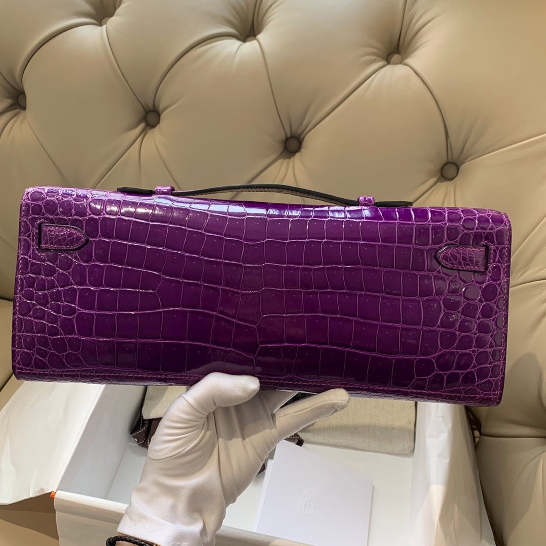 KELLY CUT 31 IN VIOLET PURPLE ALLIGATOR LEATHER WITH GOLD HARDWARE - Image 12