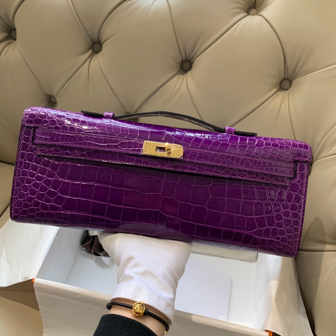 KELLY CUT 31 IN VIOLET PURPLE ALLIGATOR LEATHER WITH GOLD HARDWARE - Image 9