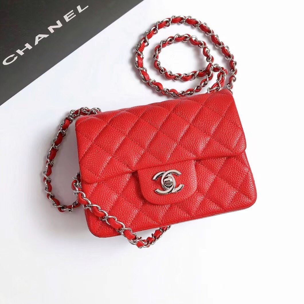 MINI SQUARE FLAP BAG 17CM RED CAVIAR SILVER HARDWARE - Image 10