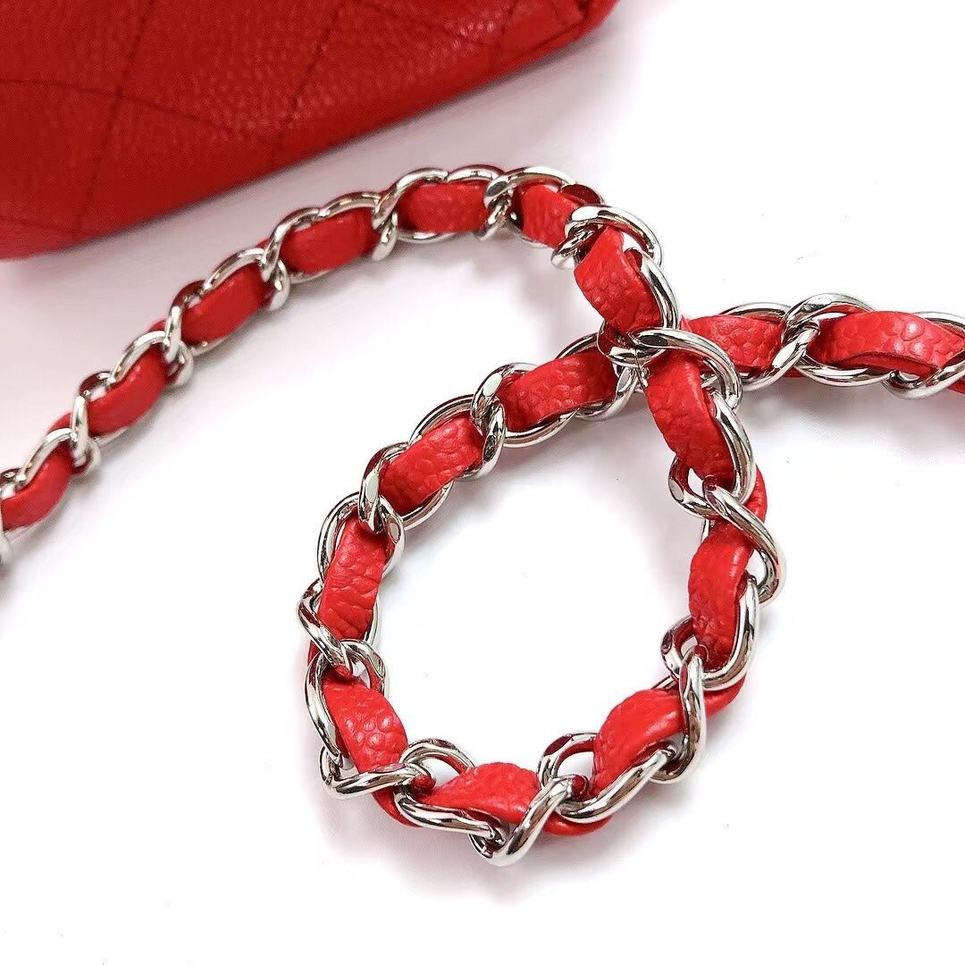 MINI SQUARE FLAP BAG 17CM RED CAVIAR SILVER HARDWARE - Image 6