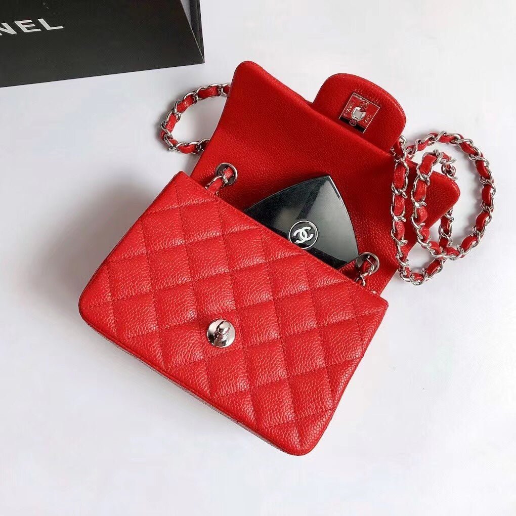 MINI SQUARE FLAP BAG 17CM RED CAVIAR SILVER HARDWARE - Image 7